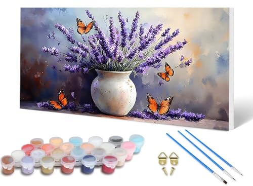 Malen Nach Zahlen Lavendel Malen Nach Zahlen Erwachsene Schmetterling 100X300 CM, DIY Paint by Numbers Bastelset Erwachsene Anfänger mit 3 Pinsel und Acrylfarben & Leinwand für Wanddeko -lsy250617 von LUESUAYN