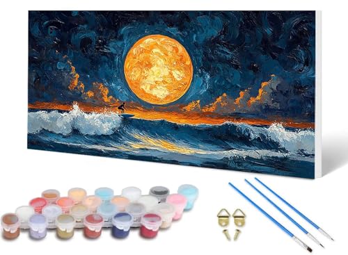Malen Nach Zahlen Mond Malen Nach Zahlen Erwachsene Ozean 70X140 CM, DIY Paint by Numbers Bastelset Erwachsene Anfänger mit 3 Pinsel und Acrylfarben & Knitterfreie Leinwand für Wanddeko -lsy2506PS von LUESUAYN