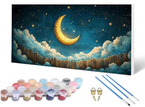 Malen Nach Zahlen Mond Malen Nach Zahlen Erwachsene Sternenhimmel 50X100CM, DIY Paint by Numbers Bastelset Erwachsene Anfänger mit 3 Pinsel und Acrylfarben & Leinwand für Wanddeko, Geschenke -lsy256FI von LUESUAYN