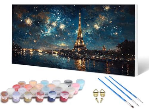 Malen Nach Zahlen Paris Malen Nach Zahlen Erwachsene Eiffelturm 70 x 140 cm, DIY Paint by Numbers Bastelset Erwachsene Anfänger mit 3 Pinsel und Acrylfarben & Leinwand für Wanddeko -lsy25068R22 von LUESUAYN