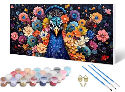 Malen Nach Zahlen Pfau Malen Nach Zahlen Erwachsene Blume 90X180 CM, DIY Paint by Numbers Bastelset Erwachsene Anfänger mit 3 Pinsel und Acrylfarben & Knitterfreie Leinwand für Wanddeko -lsy2506R2 von LUESUAYN