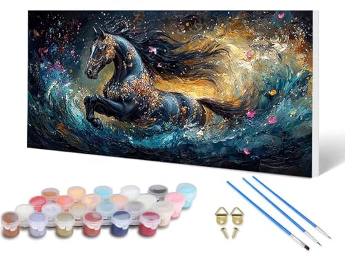 Malen Nach Zahlen Pferd Malen Nach Zahlen Erwachsene Tier 100X300 CM, DIY Paint by Numbers Bastelset Erwachsene Anfänger mit 3 Pinsel und Acrylfarben & Knitterfreie Leinwand für Wanddeko -lsy2506GO von LUESUAYN