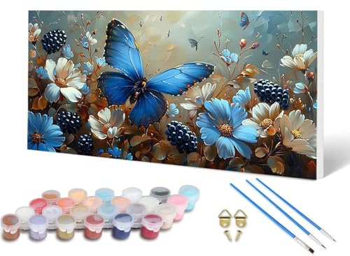 Malen Nach Zahlen Schmetterling Malen Nach Zahlen Erwachsene Blume 100X300CM, DIY Paint by Numbers Bastelset Erwachsene Anfänger mit 3 Pinsel und Acrylfarben & Leinwand für Wanddeko -lsy2506DK5D von LUESUAYN