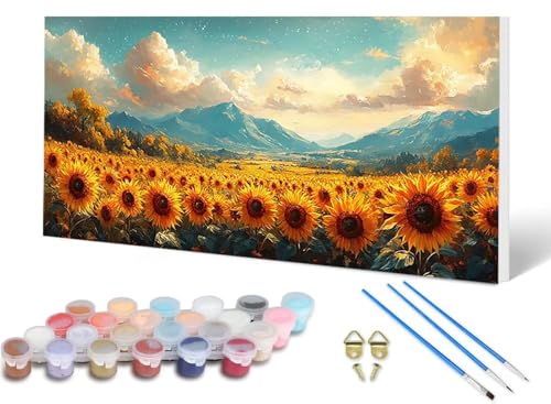 Malen Nach Zahlen Sonnenblume Malen Nach Zahlen Erwachsene Berg 50X100CM, DIY Paint by Numbers Bastelset Erwachsene Anfänger mit 3 Pinsel und Acrylfarben & Leinwand für Wanddeko, Geschenke -lsy2506XN von LUESUAYN