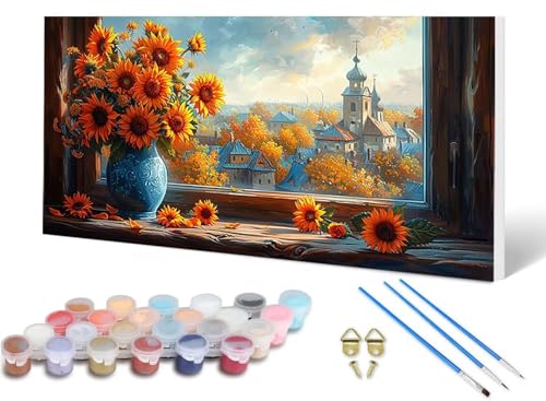 Malen Nach Zahlen Sonnenblume Malen Nach Zahlen Erwachsene Blume 100X300CM, DIY Paint by Numbers Bastelset Erwachsene Anfänger mit 3 Pinsel und Acrylfarben & Leinwand für Wanddeko, Geschenke -lsy256ZZ Malen Nach Zahlen Sonnenblume Malen Nach Zahlen Erwachsene Blume 100X300CM, DIY Paint by Numbers Bastelset Erwachsene Anfänger mit 3 Pinsel und Acrylfarben & Leinwand für Wanddeko, Geschenke -lsy256ZZ von LUESUAYN