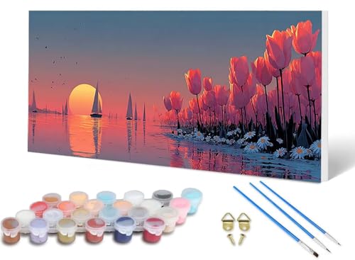 Malen Nach Zahlen Sonnenuntergang Malen Nach Zahlen Erwachsene Landschaft 70X140 CM, DIY Paint by Numbers Bastelset Erwachsene Anfänger mit 3 Pinsel und Acrylfarben & Leinwand für Wanddeko -lsy2506C9 von LUESUAYN