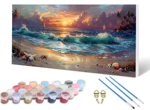 Malen Nach Zahlen Strand Malen Nach Zahlen Erwachsene Landschaft 90X180CM, DIY Paint by Numbers Bastelset Erwachsene Anfänger mit 3 Pinsel und Acrylfarben & Leinwand für Wanddeko, Geschenke -lsy250641 von LUESUAYN