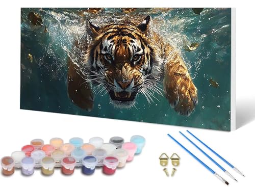 Malen Nach Zahlen Tiger Malen Nach Zahlen Erwachsene Ozean 50X100 CM, DIY Paint by Numbers Bastelset Erwachsene Anfänger mit 3 Pinsel und Acrylfarben & Knitterfreie Leinwand für Wanddeko -lsy25062Q von LUESUAYN