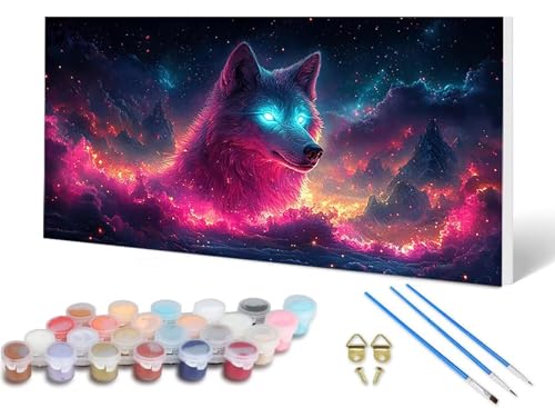 Malen Nach Zahlen Wolf Malen Nach Zahlen Erwachsene Sternenhimmel 30X60 CM, DIY Paint by Numbers Bastelset Erwachsene Anfänger mit 3 Pinsel und Acrylfarben & Leinwand für Wanddeko, Geschenke -lsy256DM von LUESUAYN