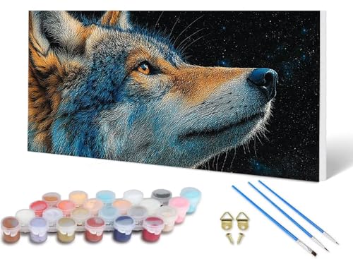 Malen Nach Zahlen Wolf Malen Nach Zahlen Erwachsene Sternenhimmel 50 x 100 cm, DIY Paint by Numbers Bastelset Erwachsene Anfänger mit 3 Pinsel und Acrylfarben & Leinwand für Wanddeko -lsy250623 von LUESUAYN