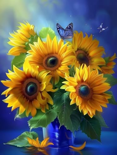 Sonnenblume Diamond Painting XXL Schmetterling Crystal Art, Diamond Painting Eckige Steine Basteln Erwachsene DIY Stickerei Kreuzstich Bastelset für Wanddeko, Zimmer Deko, Geschenke 20x30cm -2502y58 von LUESUAYN