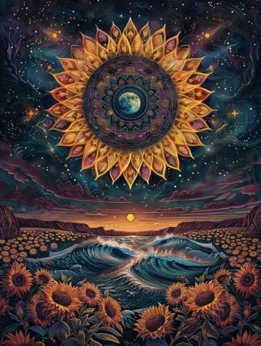 Sonnenblume Diamond Painting XXL Sternenhimmel Crystal Art, Diamond Painting Eckige Steine Basteln Erwachsene 5D DIY Stickerei Kreuzstich Bastelset für Zimmer Deko, Geschenke (60 * 80cm) -2502yU6 von LUESUAYN