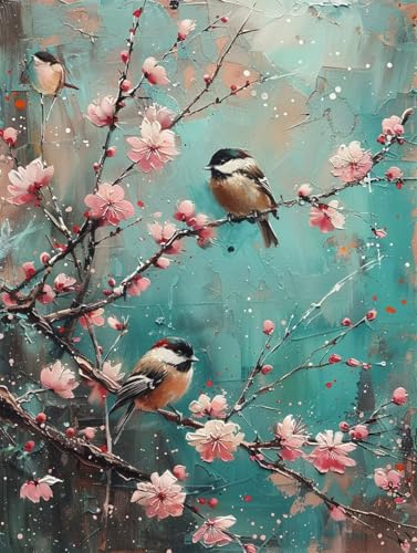 Vogel Diamond Painting XXL Kirschblüten Crystal Art, Diamond Painting Eckige Steine Basteln Erwachsene DIY Stickerei Kreuzstich Bastelset für Wanddeko, Zimmer Deko, Geschenke (60 * 80cm) -2502y4C von LUESUAYN