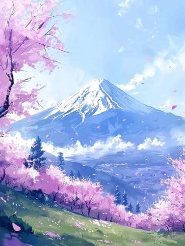 Vulkan Fuji Diamond Painting XXL Kirschblüten Crystal Art, Diamond Painting Eckige Steine Basteln Erwachsene DIY Stickerei Kreuzstich Bastelset für Zimmer Deko, Geschenke (100 * 135cm) -2502y9F von LUESUAYN