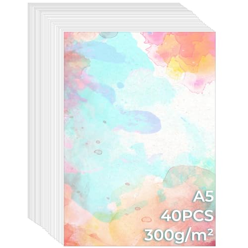 LUFEEMGA 40 Blatt A5 300g/m² Aquarellpapier, Aquarellblock Watercolor Paper, Postkarten Blanko Weiß für Aquarell Gouache Acryl Zeichnen DIY, Studenten, Anfänger, Skizzenbuch Aquarell (14,8x21 cm) von LUFEEMGA