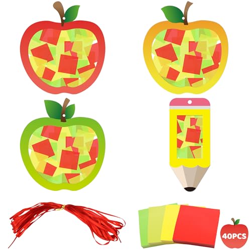 LUFEEMGA Bastelset für den Schulanfang, Apfel und Bleistift, DIY-Bastelset mit Seidenpapier-Hängeschild, Schulklassenzimmer-Dekorationen, DIY-Herbstkunst-Set für den ersten Tag der LUFEEMGA Bastelset für den Schulanfang, Apfel und Bleistift, DIY-Bastelset mit Seidenpapier-Hängeschild, Schulklassenzimmer-Dekorationen, DIY-Herbstkunst-Set für den ersten Tag der von LUFEEMGA