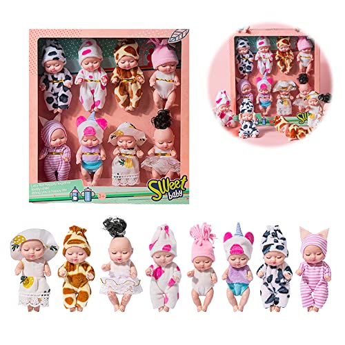 LUFEIS Mini Reborn Puppen, 8 Stück 3,5 Zoll Mini Puppenspielzeug, Mini Newborn Reborn Baby Schlafende Wiedergeburt Puppen, kleine Mini Püppchen mit Kleidung, für Kinder Jungen Mädchen Geschenk von LUFEIS