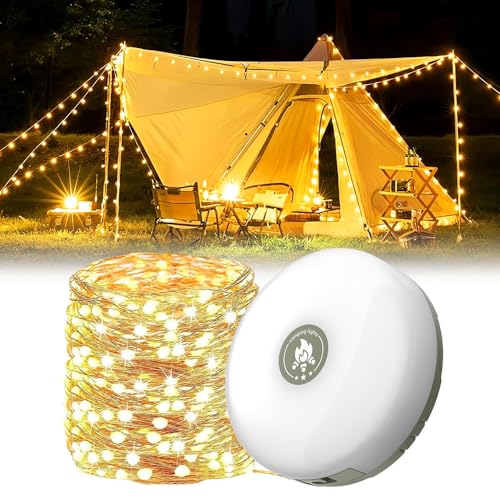 LUFEIS Tragbare Camping Lichterkette, 2-in-1 Campinglampe LED, Lichterkette Campingleuchte, Einziehbare LED Zeltleuchte, USB Wiederaufladbare Outdoor-Lichterkette für Hof, Garten und Wandern (Warm) von LUFEIS