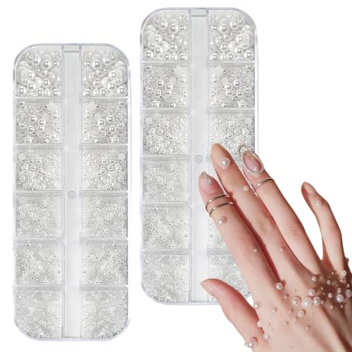 LUFFLOK 12 Größen Nail Art Perlen, Flache Perlen, Nail Art Accessoires, Halbkreis Nagelperlen, Weiße Nail Charms und Glitzersteine Nägel für Nail Art Design, DIY Basteln, Alltag, Hochzeit (2 Boxen) LUFFLOK 12 Größen Nail Art Perlen, Flache Perlen, Nail Art Accessoires, Halbkreis Nagelperlen, Weiße Nail Charms und Glitzersteine Nägel für Nail Art Design, DIY Basteln, Alltag, Hochzeit (2 Boxen) von LUFFLOK