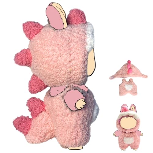 LUFZFEU 2025 Neue 17 cm Puppenkleidung, niedliche Outfits für Kleidung, Schlüsselanhänger-Zubehör für 17-cm-Puppe, gefälschter Tierstil, Puppen-Outfit, Overall (rosa Dinosaurier) von LUFZFEU