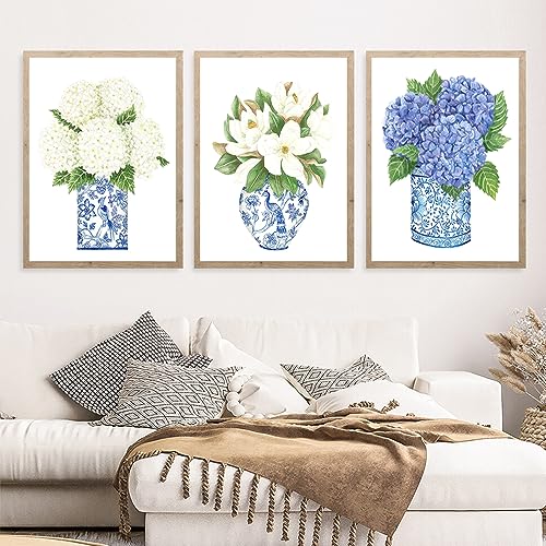 Blau-weiße Weidenvase, Ingwerglas, Aquarell-Chinoiserie, Dekoration, Leinwand, Orchidee, orientalische Vase, Porzellan, Blumenglas, Drucke, ohne Rahmen, 30,5 x 40,6 cm, ungerahmt von LUHDFYS