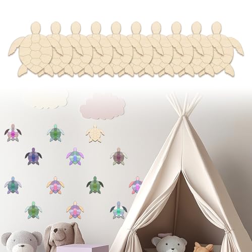 LUHOCIY 20 Stück Bastelset Kinder, Basteln Kinder, Kindergeburtstag Basteln, Schildkröten-Ornamente aus Holz, Zart und Niedlich, Können DIY-Kreation Sein, Geeignet für die Dekoration Der Wand von LUHOCIY