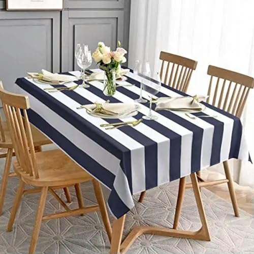 schwarz-weiß gestreifte rechteckige Tischdecke, Tischdekoration für Küche und Restaurant, wasserdichte Tischdecke, Königsblau, 90 x 140 cm, 35 x 55 Zoll von LUHYSU