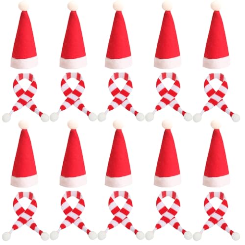LUISAS 20 Stück Mini-Weihnachtsschal Mini-Weinflaschen-Schal Weihnachts-Weinflaschen-Schal Kleine Tiere Mini-Puppen Jersey-Schal Stoffschals Ausgestopfter Schal Aus Plüsch (Rot und Weiß A) von LUISAS