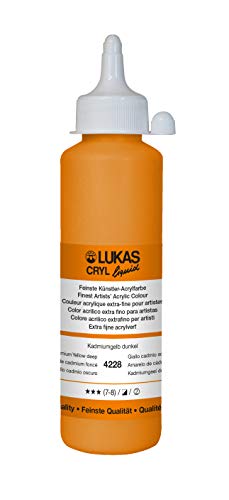 LUKAS CRYL liquid 250 ml - Flüssige Acrylfarbe in Profi-Qualität - Farbton Kadmiumgelb dunkel von LUKAS