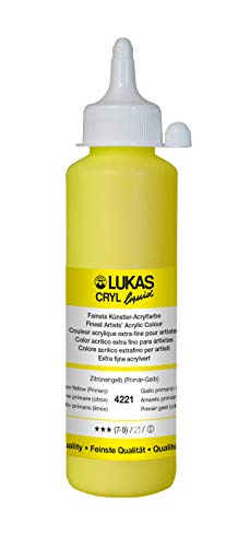 LUKAS CRYL liquid 250 ml - Flüssige Acrylfarbe in Profi-Qualität - Farbton Zitronengelb (Primär-Gelb) von LUKAS