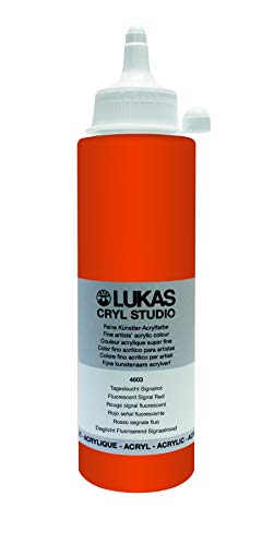 LUKAS Cryl Studio 250 ml, Acrylfarbe in Premium-Qualität, Tagesleuchtfarbe Signalrot von LUKAS