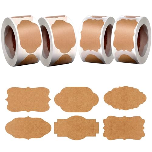 Kraft-Etiketten, 4 Rollen 1200 Stück Selbstklebende Etiketten, Kraftpapier Aufkleber für Geschenke, Dekoration, Flasche, Dosen, Marmelade, Handarbeit, DIY Projekt von LUKASOHY