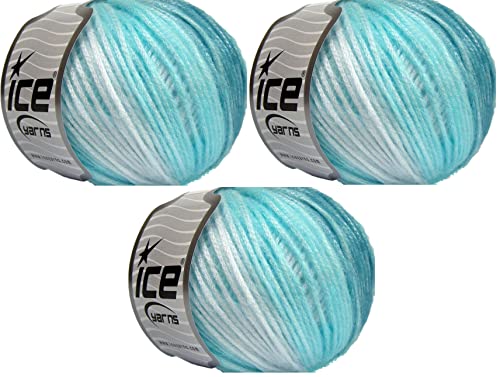 Ice Yarn Picasso (3 Stück) helles glänzendes Garn, Strickgarn, Häkelgarn für Heimwerker, Handstricken, 44 % Acryl, 56 % Polyester (3 x 125 m) (Türkistöne) von LUKCHE