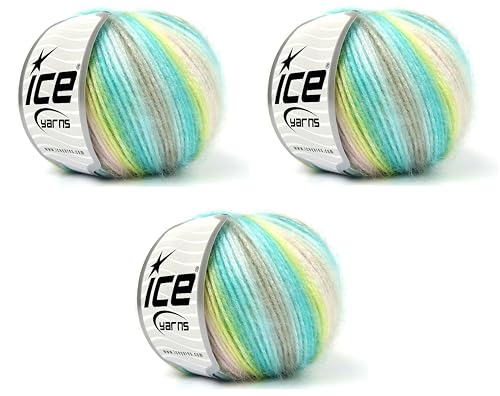 Ice Yarn Picasso (3er-Pack) hellglänzendes Garn, Strickgarn, Häkelgarn für Heimwerker, Handstricken, 44% Acryl, 56% Polyester (3 x 1,2 m, 154 g), (Gelb, Babyrosa, Türkis) von LUKCHE
