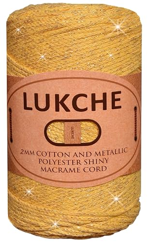 Lukche Glänzende Makramee-Kordel aus Baumwolle und Polyester, 3 mm, 224 m, 75 % Baumwolle, 25 % metallisches Polyester, Bodenplatten, Teppiche (gelb) von LUKCHE