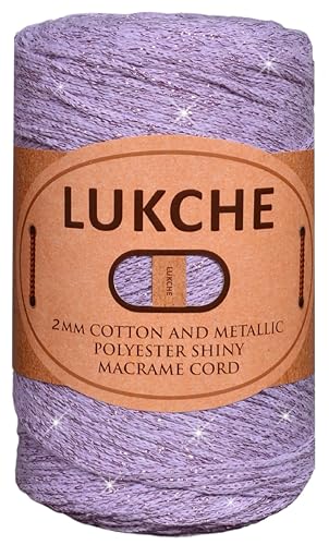 Lukche Glänzende Makramee-Schnur aus Baumwolle und Polyester, 2 mm, bunt, gehäkelt, Makramee-Tasche, Handwerk für Wandaufhänger, Taschen, Bodenplatten, Teppiche, Polypropylen-Zubehör (Flieder) von LUKCHE