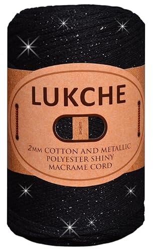 Lukche Glänzende Makramee-Schnur aus Baumwolle und Polyester, 2 mm, bunte Häkel-Makramee-Tasche, Handwerk für Wandaufhänger, Taschen, Bodenplatten, Teppiche, Polypropylen-Zubehör (schwarz) von LUKCHE