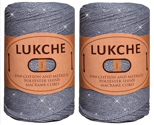 Lukche Makramee-Schnur, 2 Knäuel, Baumwolle und Polyester, glänzend, 2 mm (2 x 224 Yards), bunte Häkel-Makramee-Tasche, Handwerk für Wandaufhänger, Taschen, Bodenplatten, Teppiche, von LUKCHE