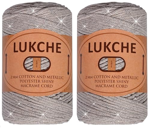 Lukche Makramee-Schnur, 2 Knäuel, Baumwolle und Polyester, glänzend, 2 mm (2 x 224 Yards), bunte Häkel-Makramee-Tasche, Handwerk für Wandaufhänger, Taschen, Bodenplatten, Teppiche, von LUKCHE