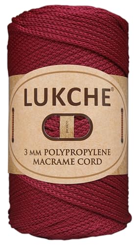 Lukche Makramee-Schnur, 3 mm dick, 100 % Polypropylen, 100 % Polypropylen, buntes Garn, Häkeln, Makramee, Tasche, Handwerk für Wandaufhänger, Taschen, Bodenplatten, Burgunderrot, 1 Knäuel Lukche Makramee-Schnur, 3 mm dick, 100 % Polypropylen, 100 % Polypropylen, buntes Garn, Häkeln, Makramee, Tasche, Handwerk für Wandaufhänger, Taschen, Bodenplatten, Burgunderrot, 1 Knäuel von LUKCHE