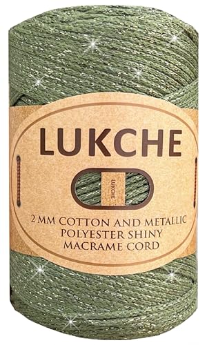 Lukche Makramee-Schnur aus Baumwolle, 2 mm, glitzernd, 220 m, bunt, gehäkelt, Makramee-Schnur für Wandbehänge, Taschen, Pflanzenhalter, Teppiche, Polypropylen-Zubehör (Armeegrün, 1 Knäuel) von LUKCHE