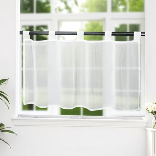 LUKDUNG Scheibengardinen Voile Bistrogardine, Kurzstore Gardine Transparente, Kurzvorhang mit Schlaufen, Küchen Vorhang, Kurzgardine Gardine Stores, Weiß, 1er Pack, HxB 60x120cm LUKDUNG Scheibengardinen Voile Bistrogardine, Kurzstore Gardine Transparente, Kurzvorhang mit Schlaufen, Küchen Vorhang, Kurzgardine Gardine Stores, Weiß, 1er Pack, HxB 60x120cm von LUKDUNG