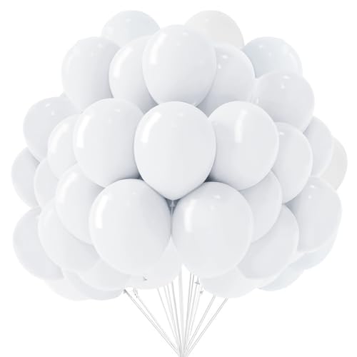 LUKIUP 100 Stück 30 cm Weiß Luftballon,12 Zoll Weiß Latex Ballons, Weiß Partydekoration Geeignet für Geburtstage Hochzeit Valentinstag Graduierung Kommunion Thema Party von LUKIUP