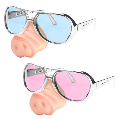 2 stücke Schweinenase-sonnenbrille, Lustige Partybrillen, Neuartige Schweinenase-Sonnenbrillen, Lustige Halloween-Schweinenase-Sonnenbrille, originelle Party-Sonnenbrille(Gold/Silber) (Blau-Rosa) von LUKIUP