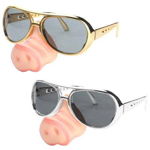 2 stücke Schweinenase-sonnenbrille, Lustige Partybrillen, Neuartige Schweinenase-Sonnenbrillen, Lustige Halloween-Schweinenase-Sonnenbrille, originelle Party-Sonnenbrille(Gold/Silber) (Gold-Silber) von LUKIUP