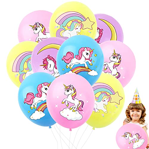 32 Stück Einhorn Luftballons für Mädchen, 12 Zoll Pastell Rosa Weiß Einhorn Latex Luftballon, Einhorn Geburtstagsdeko mit Konfetti Helium Latex Balloons für Kinder Geburtstag Party Dekoration Zubehör von LUKIUP