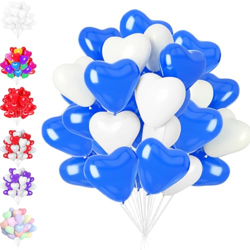 50 Pcs Herzluftballons Blau und Weiß, 12 Zoll herzluftballons hochzeit, Helium Herzluftballons, Latex Herz Ballon mit Herzform für Hochzeitsdeko Brautdusche Valentinstag Geburtstags Verlobung von LUKIUP