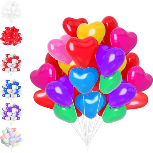 50 Pcs Herzluftballons Farbe, 12 Zoll herzluftballons hochzeit, Helium Herzluftballons Farbe, Farbe Latex Herz Ballon mit Herzform für Hochzeitsdeko Brautdusche Valentinstag Geburtstags Verlobung von LUKIUP