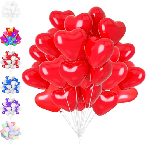 LUKIUP 50PCS Premium Herzluftballons Rot Weihnachten, Latex Herz Ballon, Helium Herz Luftballon mit Herzform für Hochzeitsdeko Brautdusche Valentinstag Geburtstags Verlobung • 100% Naturlatex von LUKIUP