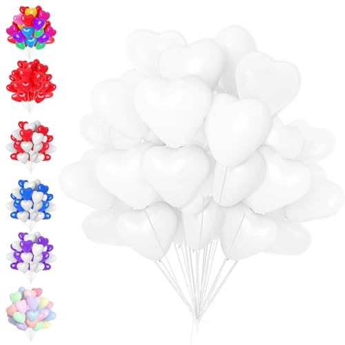 LUKIUP 50 PCS Premium Herzluftballons Weiß, 50 X 30cm Latex Herz Ballon, Helium Herz Luftballon mit Herzform für Hochzeitsdeko Brautdusche Valentinstag Geburtstags Verlobung • 100% Naturlatex von LUKIUP